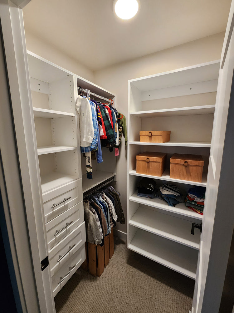 Customer photo of installed small white Vista walk-in