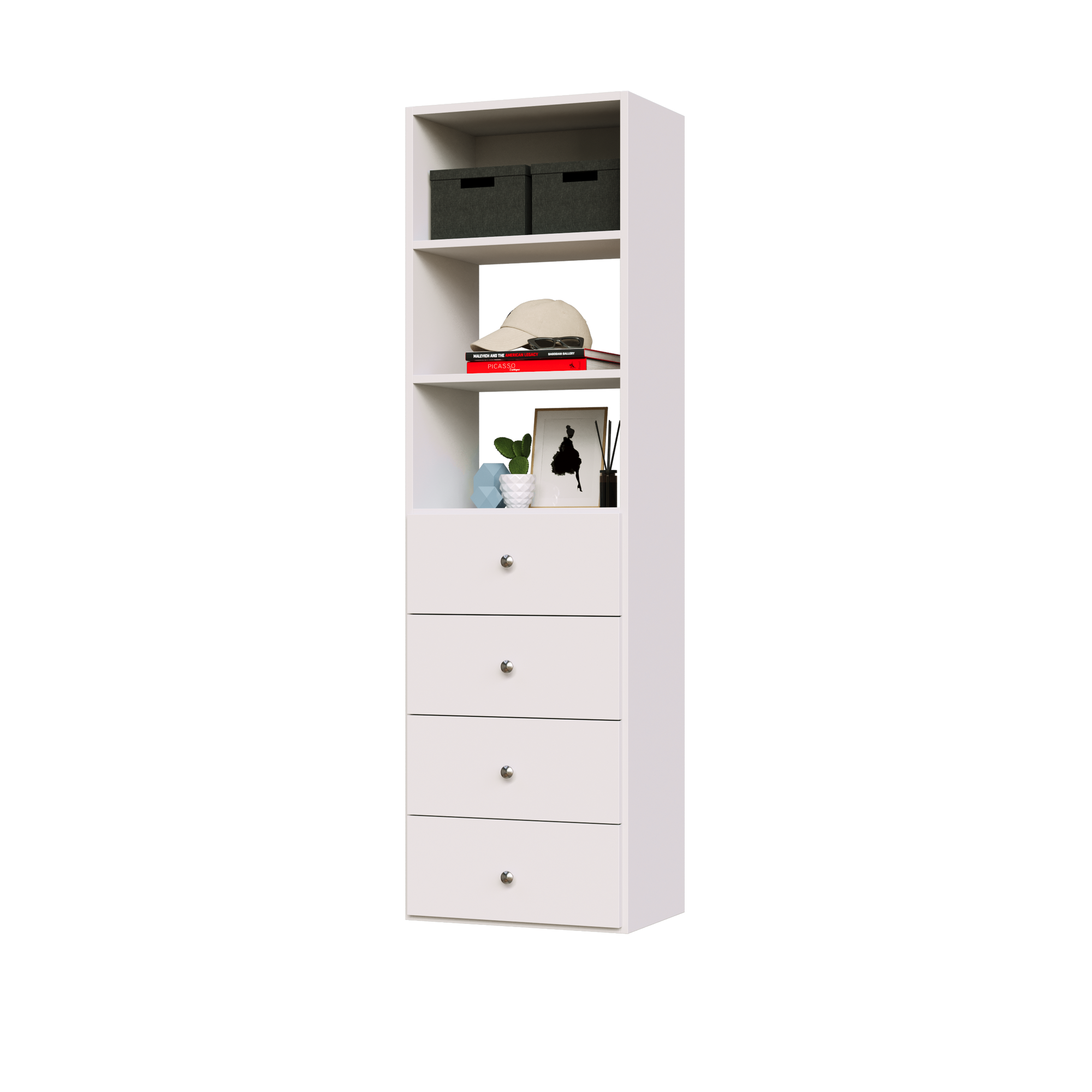 19.5 inch white slab drawer tower built for wardrobe organization
