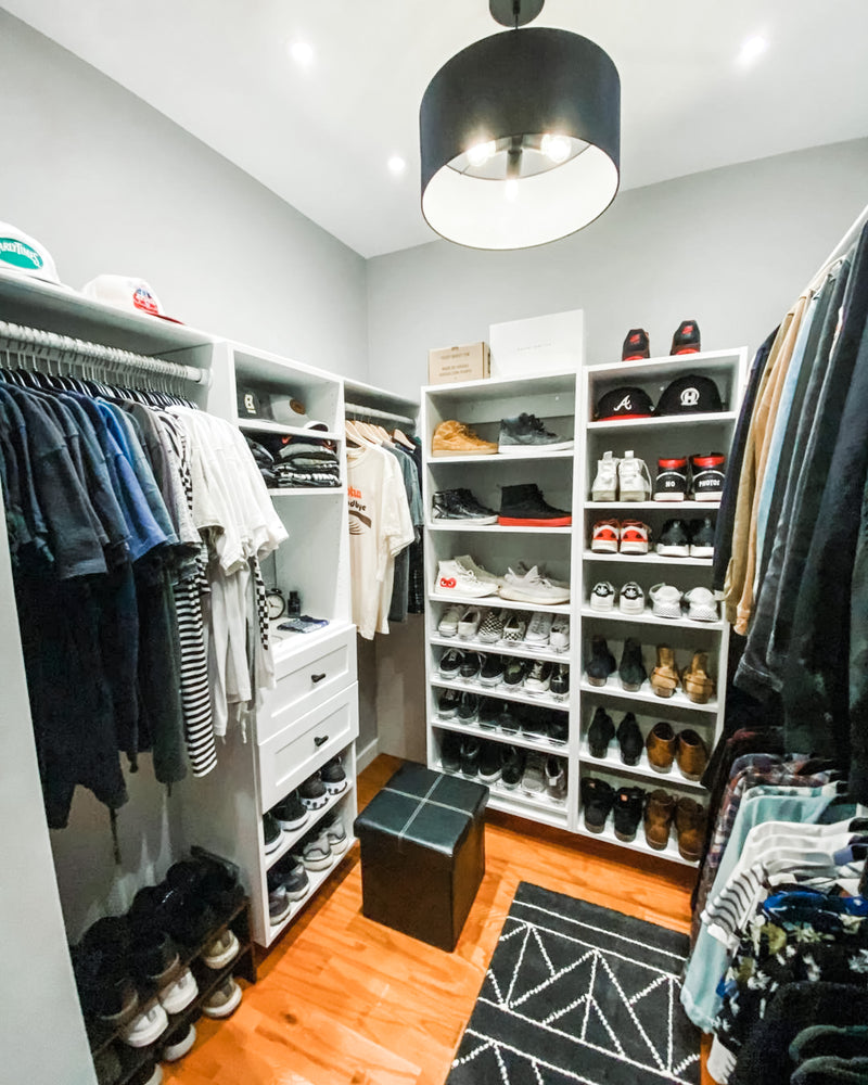 Customer photo of installed white Vista walk-in bedroom closet