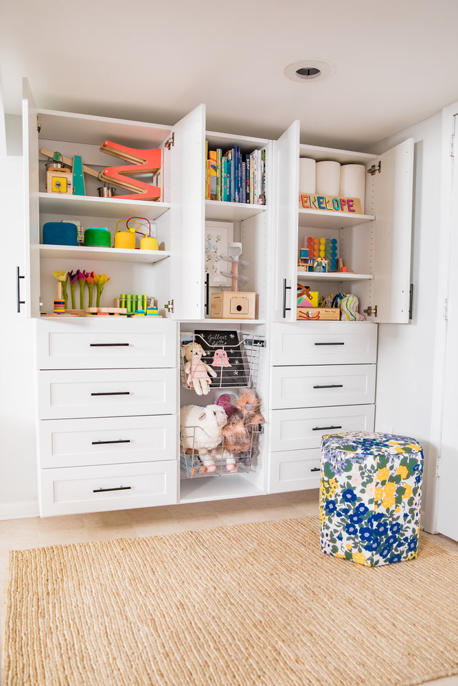 Customer photo of white Vista closet installed in playroom