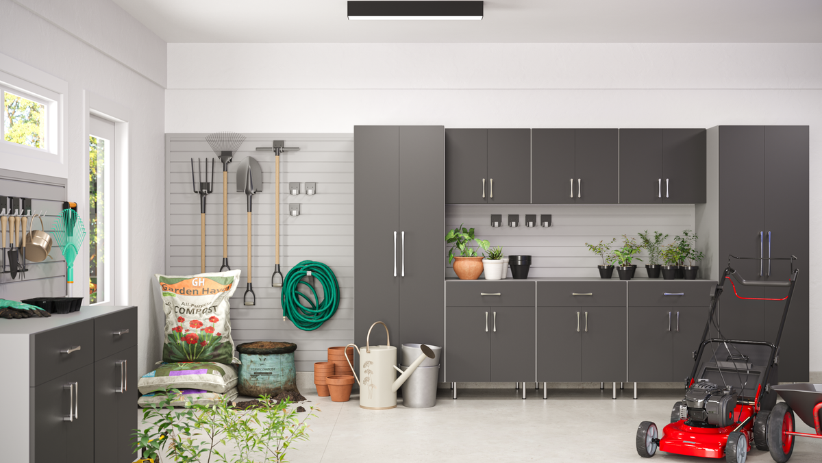 Essential garage cabinet and wall storage system