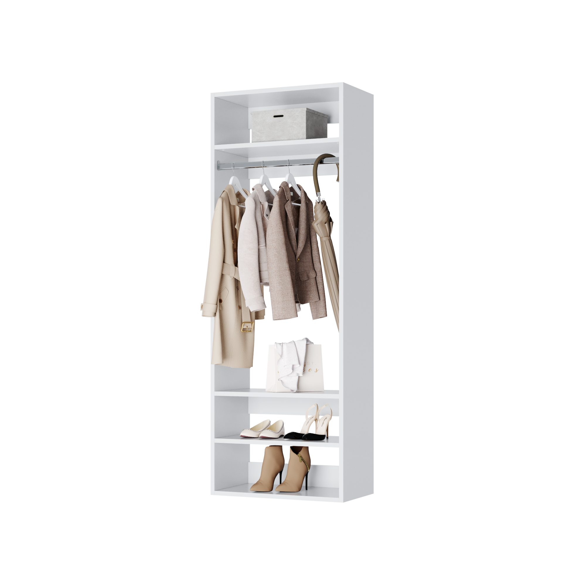 Vertical Hanging Tower Closet Storage Solution Organizer Accessory Kit with  Clothes Rod and 2 Open Shelves, Truffle